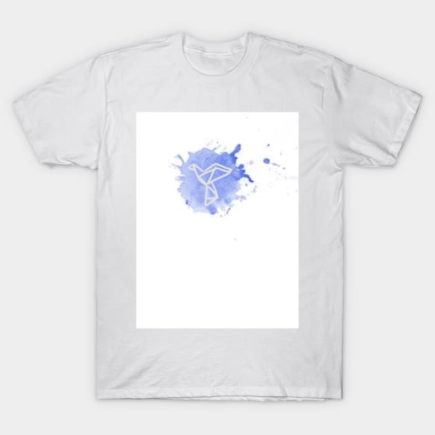 Geometric bird with water color splatters T-Shirt by Nerdiant